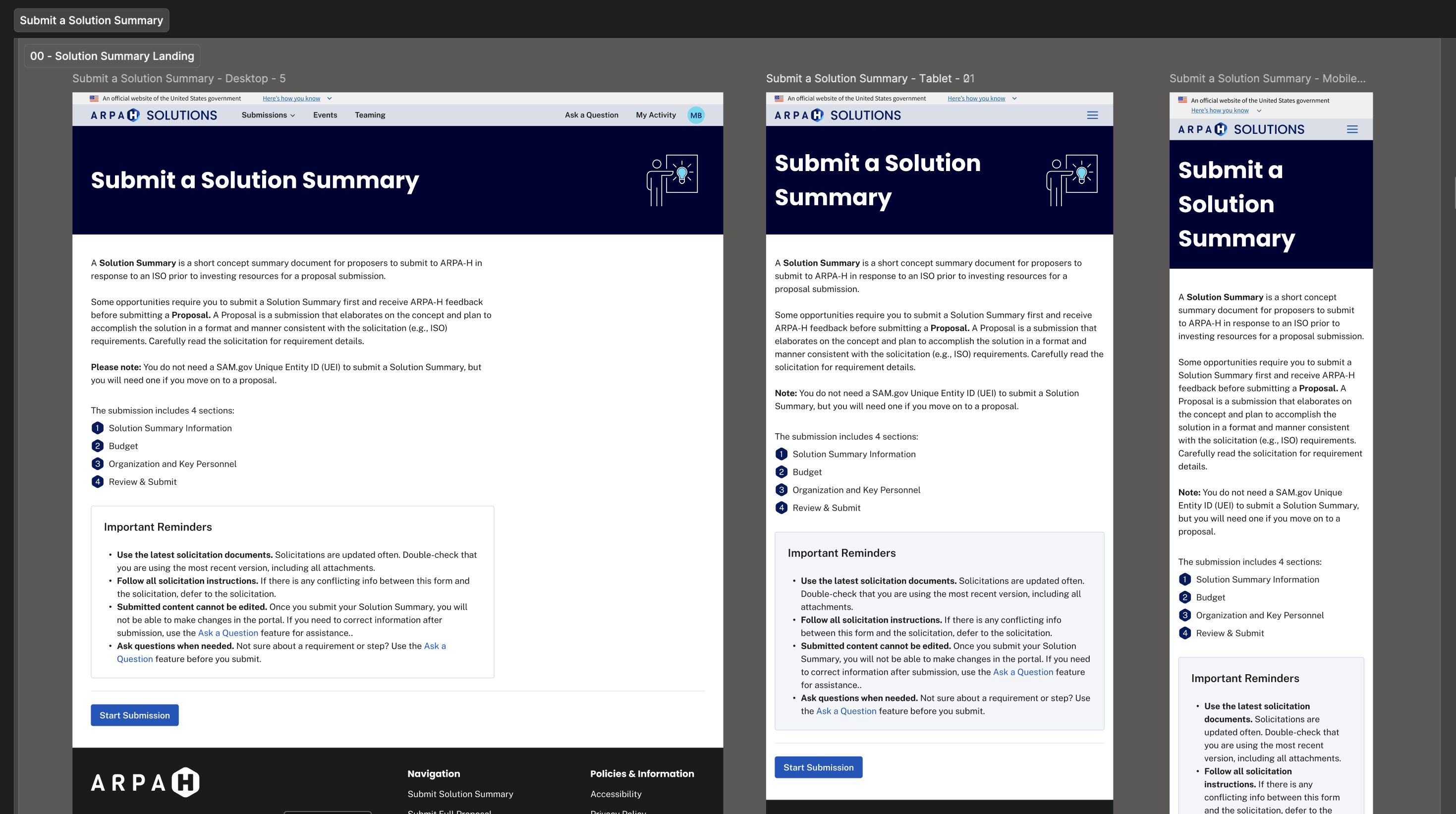 Solution Summary landing page across desktop, tablet, and mobile layouts.